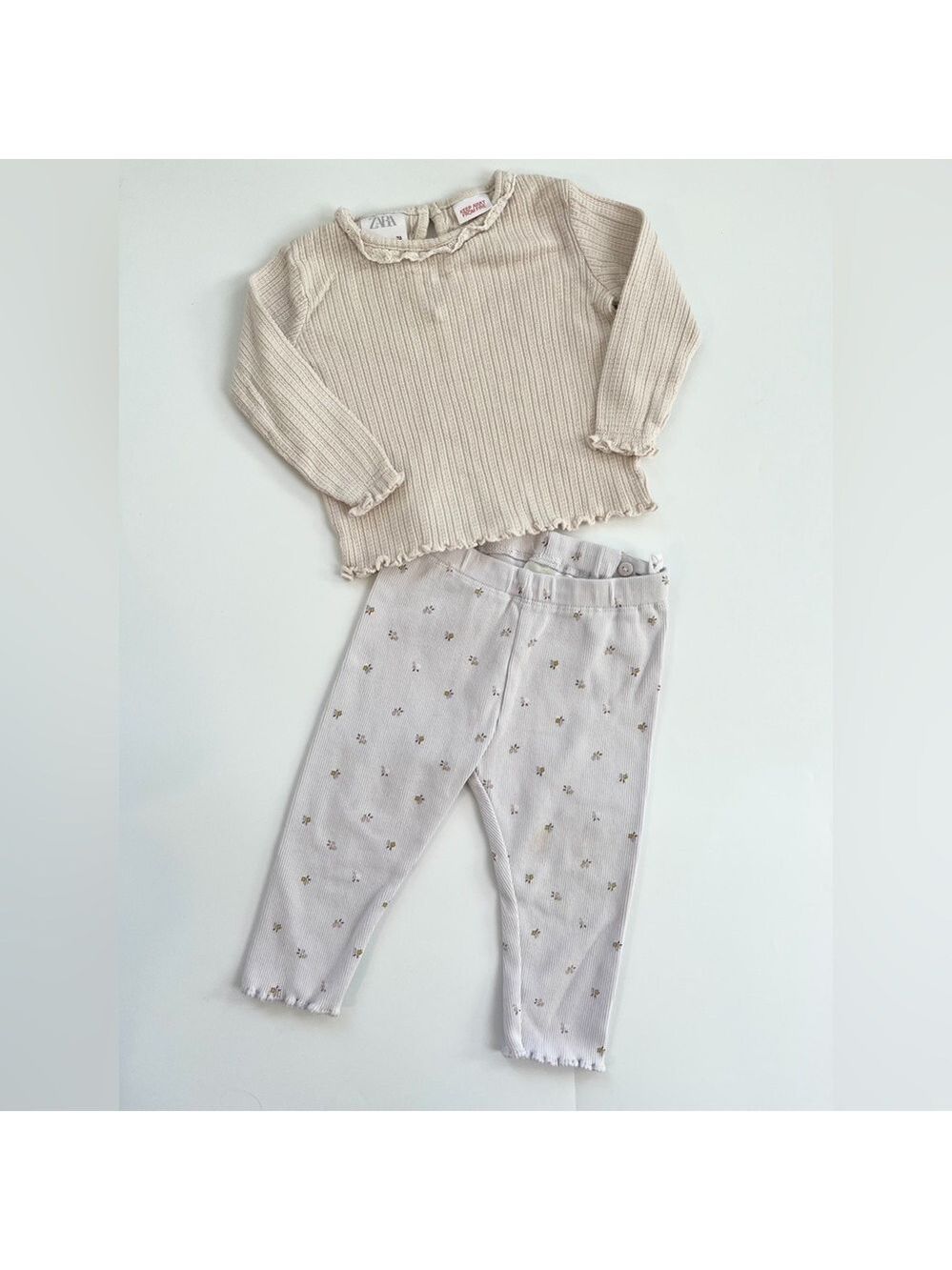 Zara Cream Top and Ribbed Purple Floral Pants Set